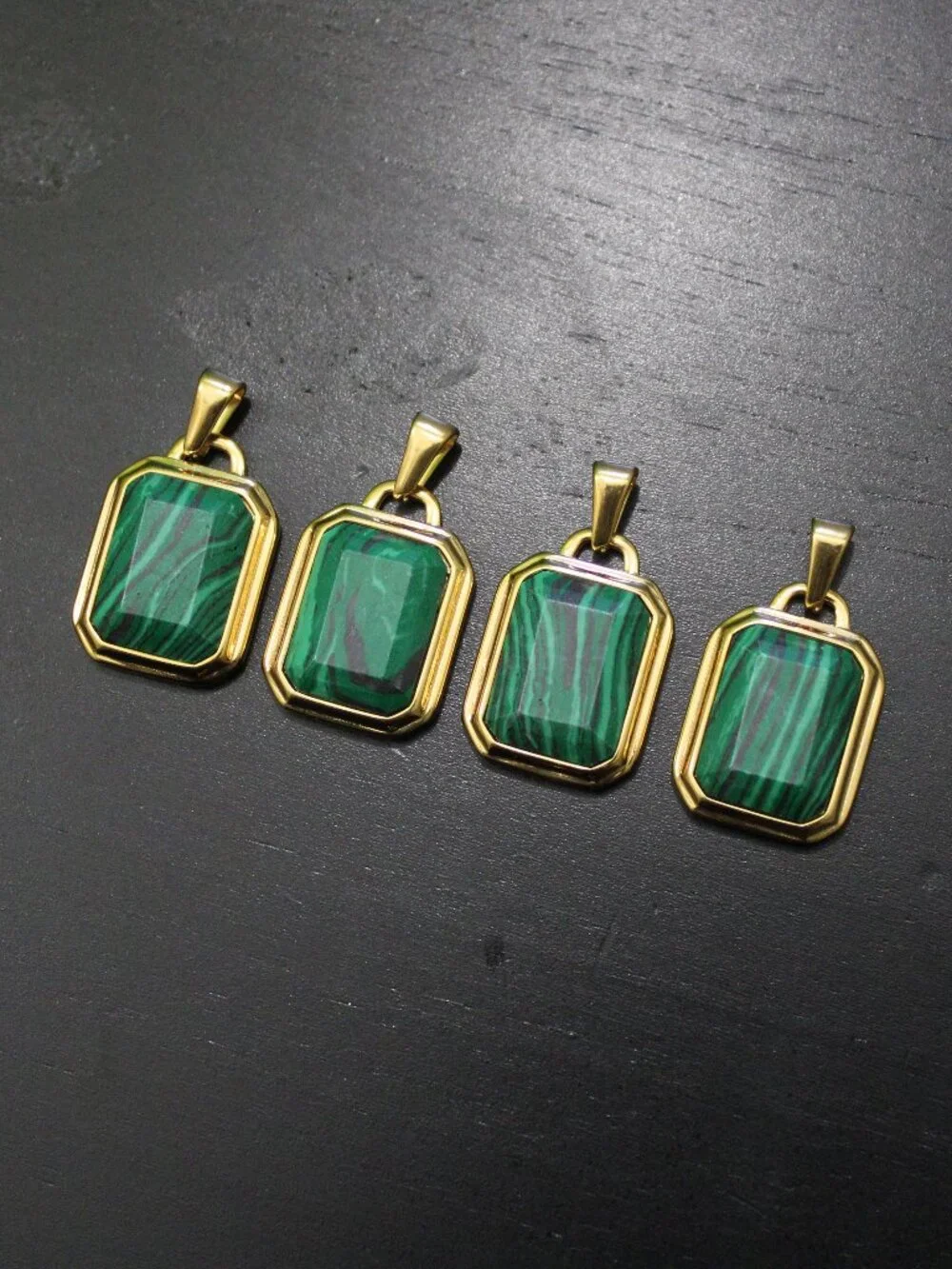 Gold Malachite Pendant Necklace Green Gemstone